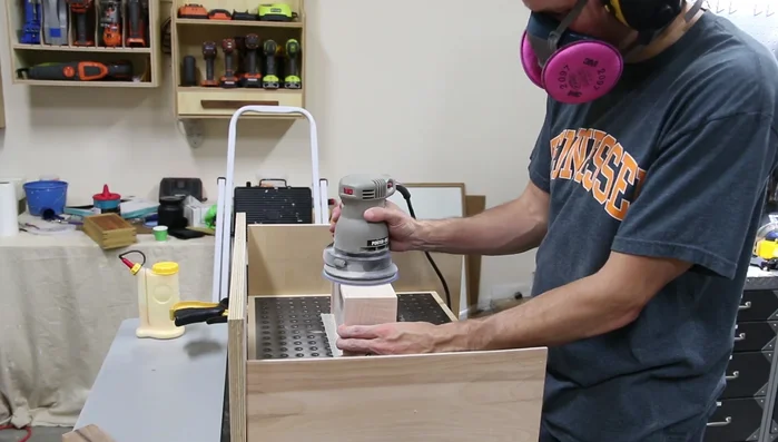 Cut the Lid: Set the table saw fence to 3/4" and the blade to 1/2". Use painter's tape and scrap blocks to prevent blowout. Cut the short sides first, then add spacers to hold the lid while cutting the long sides.