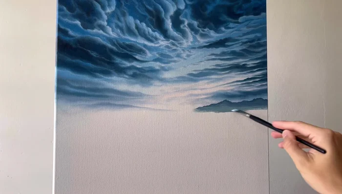 Add subsequent layers to refine the background details, gradually increasing color vibrancy as the elements get closer to the foreground.