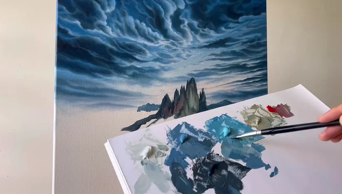 Add subsequent layers to refine the background details, gradually increasing color vibrancy as the elements get closer to the foreground.