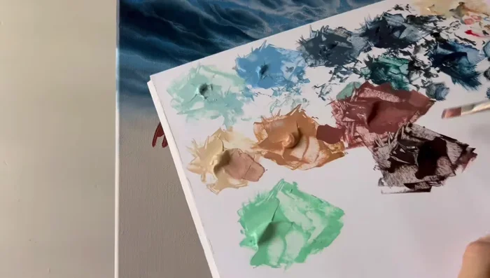 Consider light source and shadows while painting foreground elements to add depth and realism.