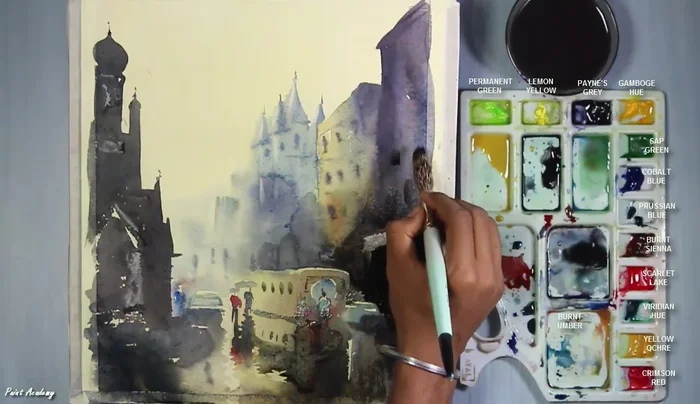 Use acrylic paint for details such as car headlights and reflections.