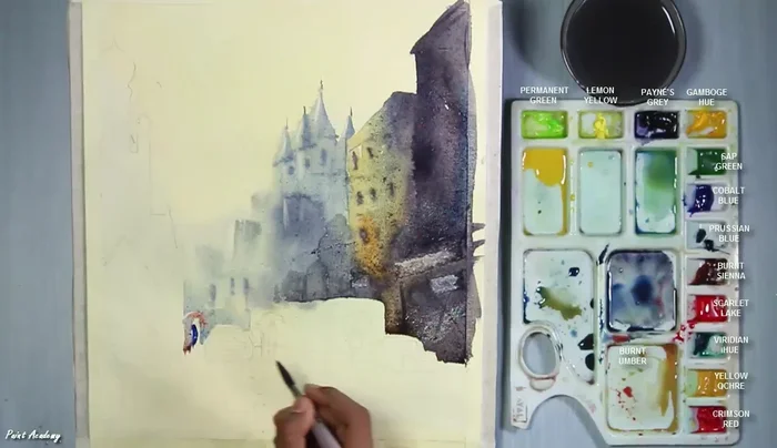 Add dark color to nearby buildings to emphasize the low light conditions.