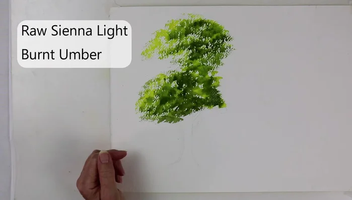 Add darker burnt umber while the trunk is wet, to create depth.