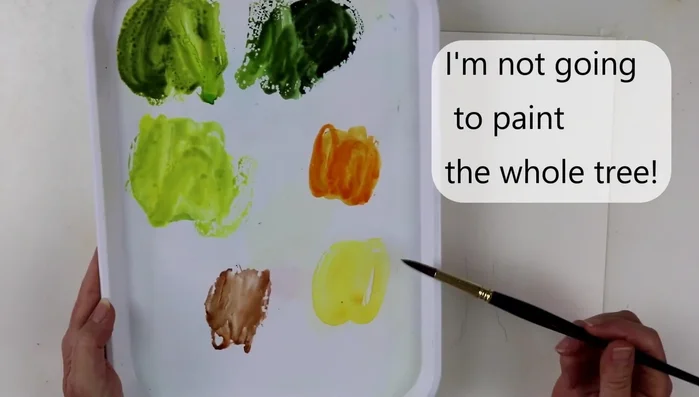 For an autumn tree, repeat the same process but with different color mixtures (Hansa yellow medium, pyro red, transparent red oxide).