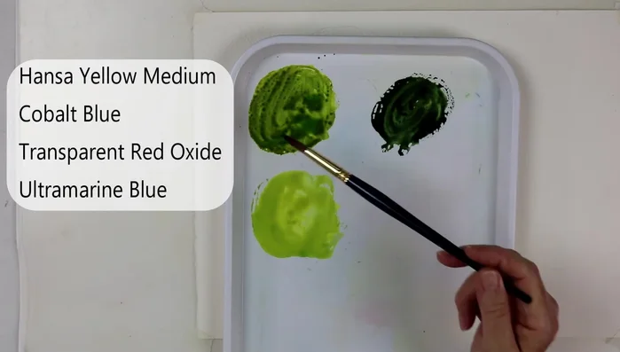 For an autumn tree, repeat the same process but with different color mixtures (Hansa yellow medium, pyro red, transparent red oxide).