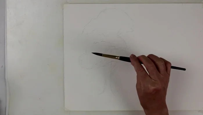 Dry brush technique: Hold brush with thumb on one side, four fingers on the other, scraping across the paper.