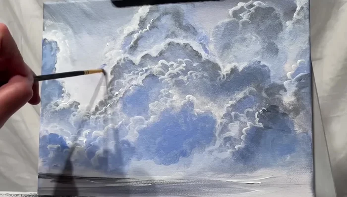 Add highlights in the water using white, blue, and other desired colors. Remember that shadows and highlights work together to create realism.