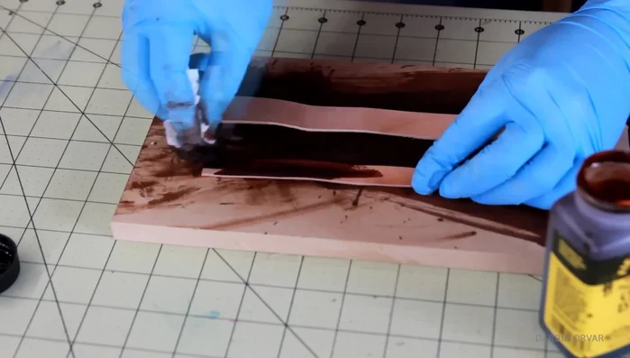 Dye leather using oil-based dye.