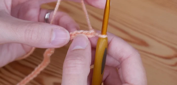 Repeat steps 3 and 4 across the row, ending with a single treble crochet in the last chain.