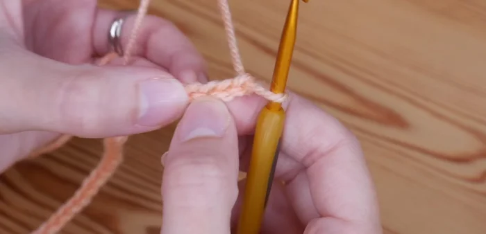 Repeat steps 3 and 4 across the row, ending with a single treble crochet in the last chain.