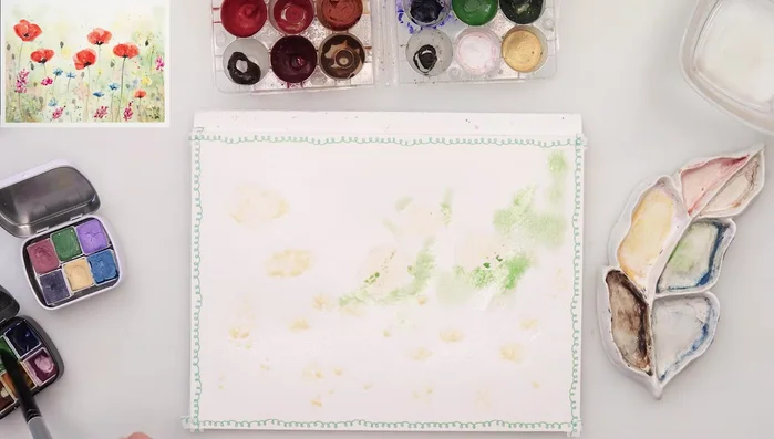 Add background details: Use thin brushstrokes to add out-of-focus details such as flowers and bushes, keeping it light and airy.