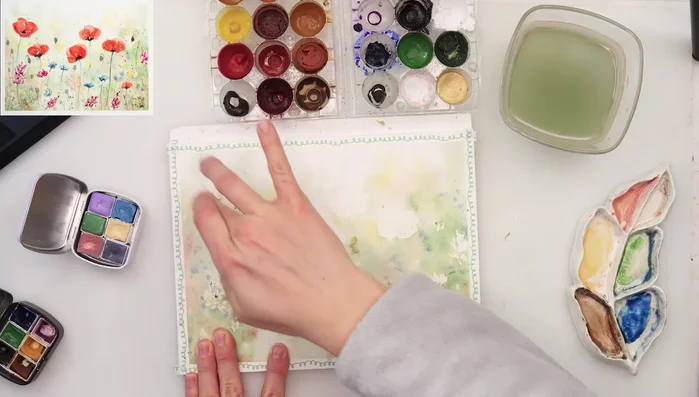 Remove masking fluid: Carefully remove the masking fluid using a hard eraser or your fingers. Gently lift off the film of masking fluid to reveal clean white areas.