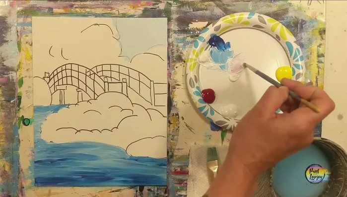 Add tiny white highlights to the footbridge path.