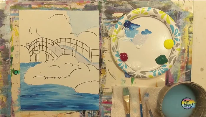 Add tiny white highlights to the footbridge path.