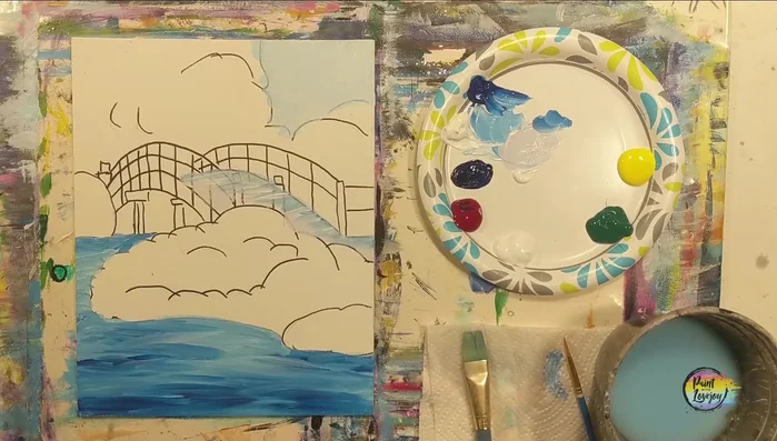 Mix a dark teal (blue + green). Apply this to create the shadows for the foliage.