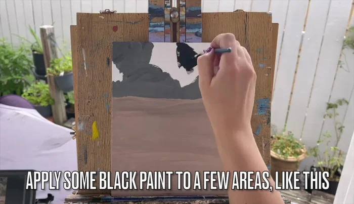 Use a bristle brush or old brush and green paint with a stamping motion to create vegetation.