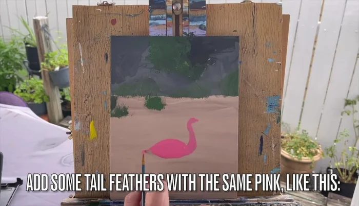 Use bright reddish pink (mix of red and orange with pink) to make the colors pop.