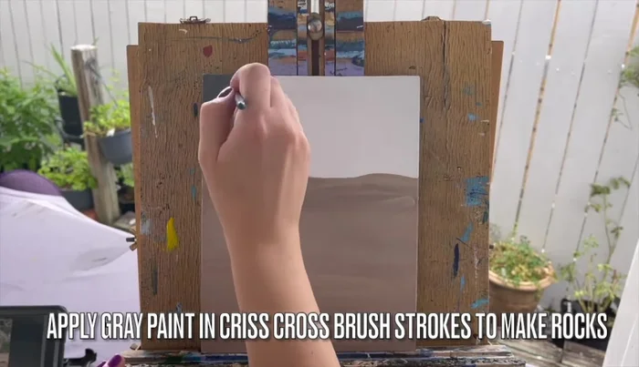 Use a bristle brush or old brush and green paint with a stamping motion to create vegetation.