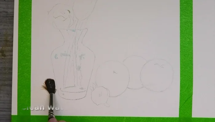 Paint the rose with a watery cadmium yellow wash, adding yellow ochre and burnt umber for shadows.