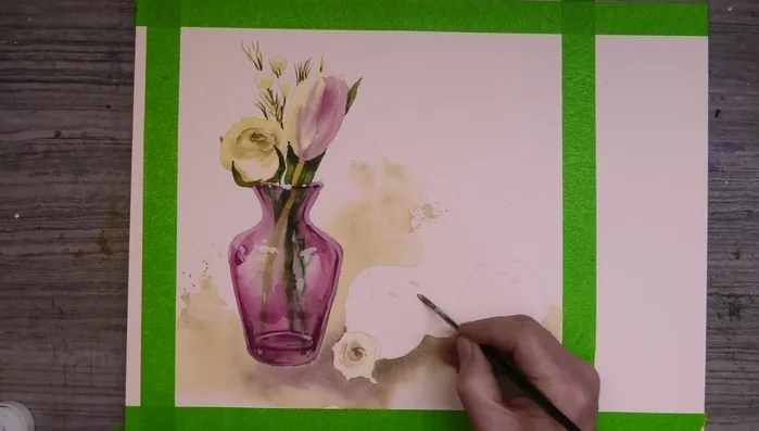 Add details with watery green and red mixes, creating depth with shadows.