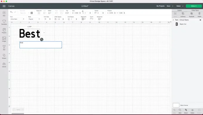 Create a square shape behind the text to create spacing when etching. Slice the shapes to create separate pieces for each word.