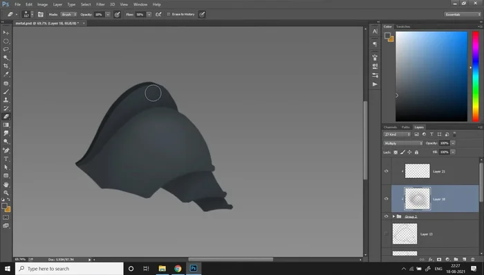 Passive Highlights: Create a layer set to overlay blending mode. Use a low-opacity soft round brush and a light, desaturated color to paint passive highlights on main plates.