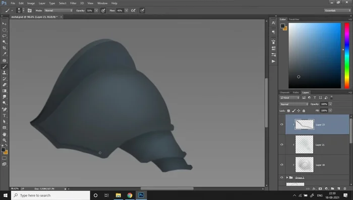 Passive Highlights: Create a layer set to overlay blending mode. Use a low-opacity soft round brush and a light, desaturated color to paint passive highlights on main plates.