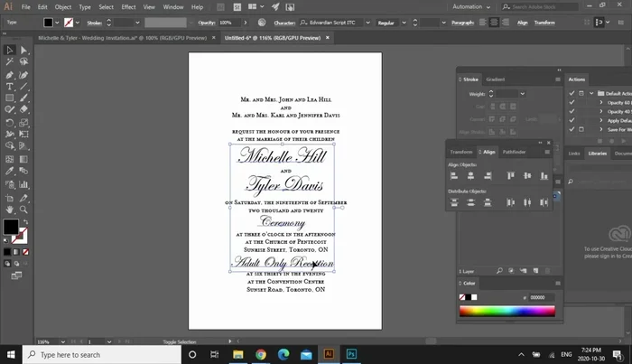 Select and change the font color of the bride and groom's names to gold (or desired color).
