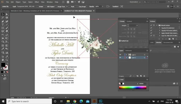 Drag and drop the edited floral graphic into Illustrator. Resize and position as desired.