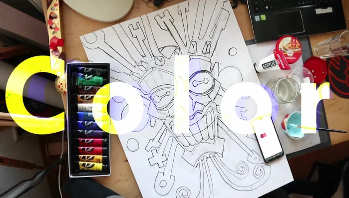 Coloring the monster mask.