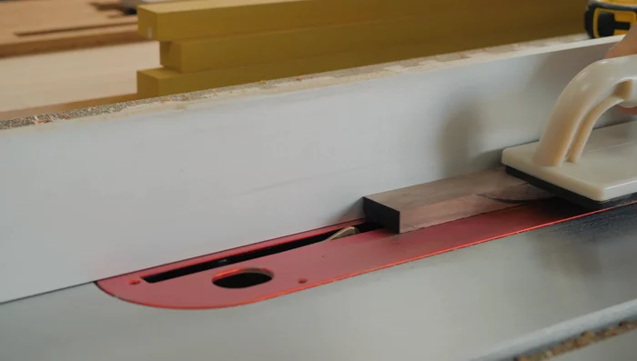 Cut miters at 45 degrees using a crosscut sled.
