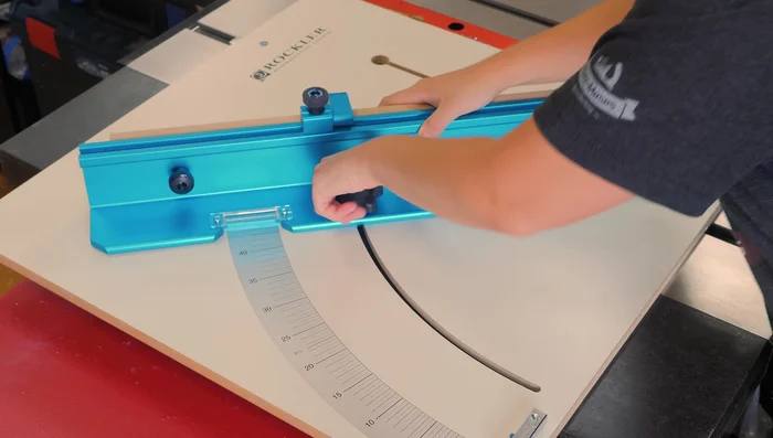 Cut miters at 45 degrees using a crosscut sled.