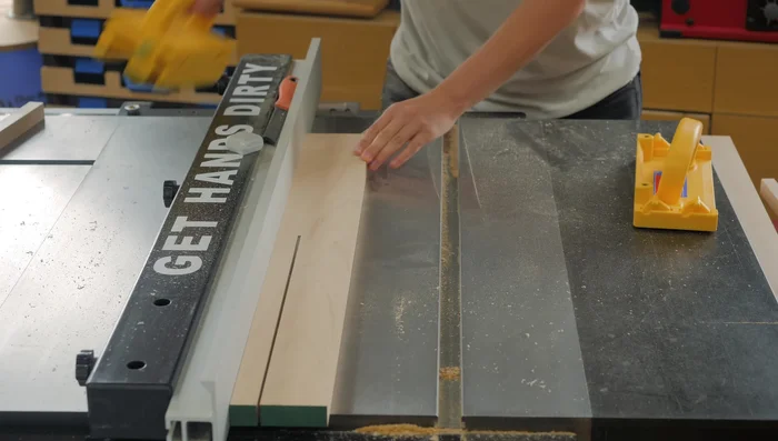 Cut miters at 45 degrees using a crosscut sled.