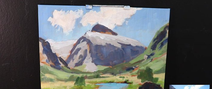 Painting bushes in the foreground using darker values of the grass colors