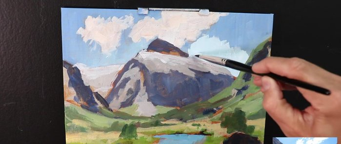 Adding details to the river and foreground elements, using broken color to create variety