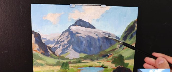 Adding details to the river and foreground elements, using broken color to create variety