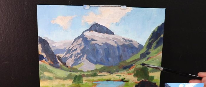 Adding details to the river and foreground elements, using broken color to create variety