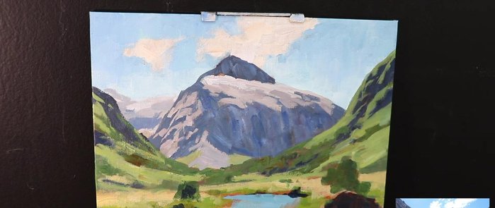 Adding details to the river and foreground elements, using broken color to create variety