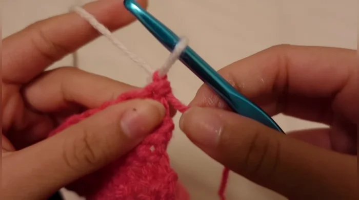 Switch to white yarn and repeat steps 3-5 until you reach 19 rows of white yarn.