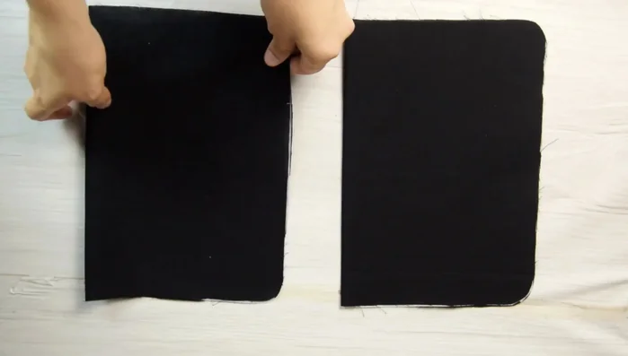 Prepare smaller pockets (1 & 2): Fold in half and top stitch.