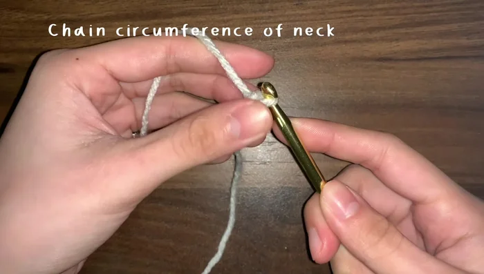 Chain the circumference of your neck. (Alternatively, chain a multiple of four plus one, e.g., 21 chains).