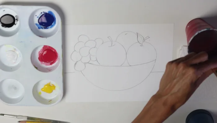 Paint the table with your chosen color (blue in this example). Use side-to-side strokes. Add highlights of white to the edges of the table to create a shadow effect.