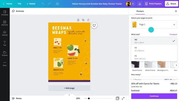 Print Your Poster: Choose the appropriate size, finish (gloss, matte), and framing options within Canva.