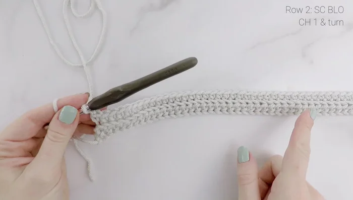 Row 4: Single crochet in each stitch across.