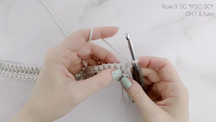 Row 4: Single crochet in each stitch across.