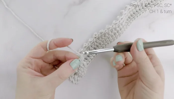 Row 4: Single crochet in each stitch across.