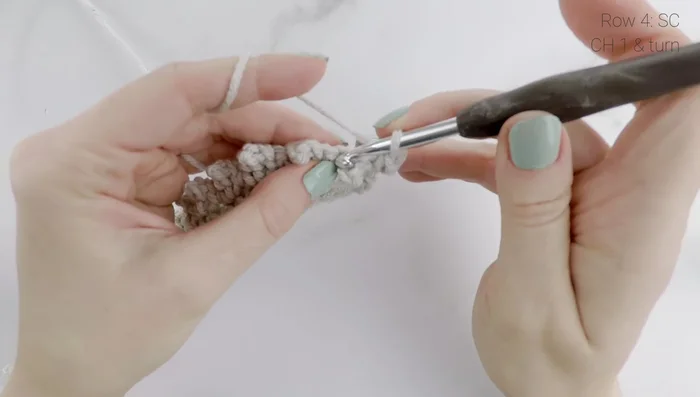 Row 4: Single crochet in each stitch across.