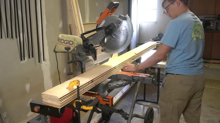 Cut off the end tongue of the final glued board to create a flush surface for attaching other components.