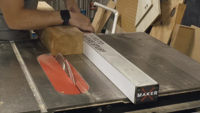 Clean up one end of the board using a chop saw.