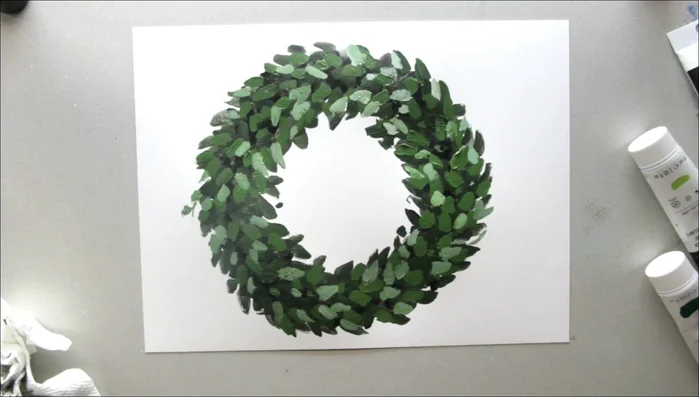 Add brown and tan tones to create warmth and depth, focusing on the insides and outsides of the wreath.